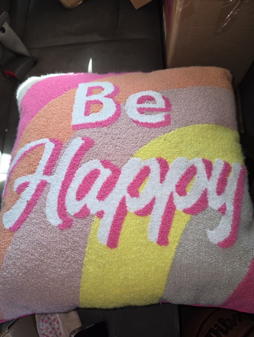 Be Happy Decorative Throw Pillow - Pink, Yellow, Cream 18x18
